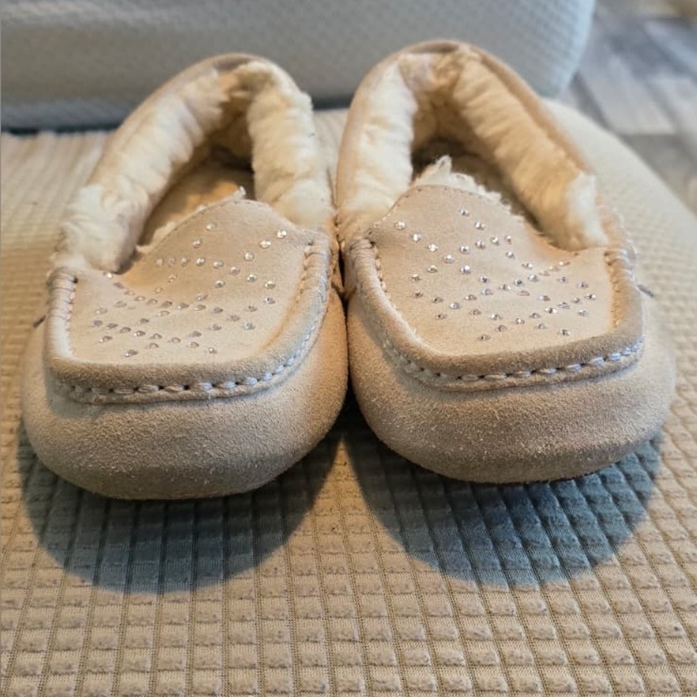 UGG Kids Tan Slippers with Sparkle Accents